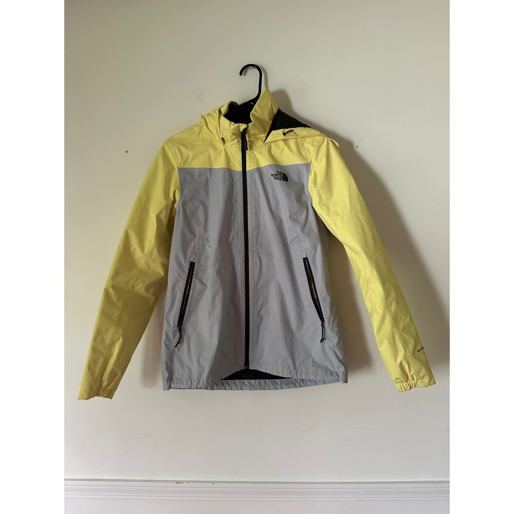 The North Face DryVent Rain Jacket Womens Medium Yellow Grey Hooded Windbreaker